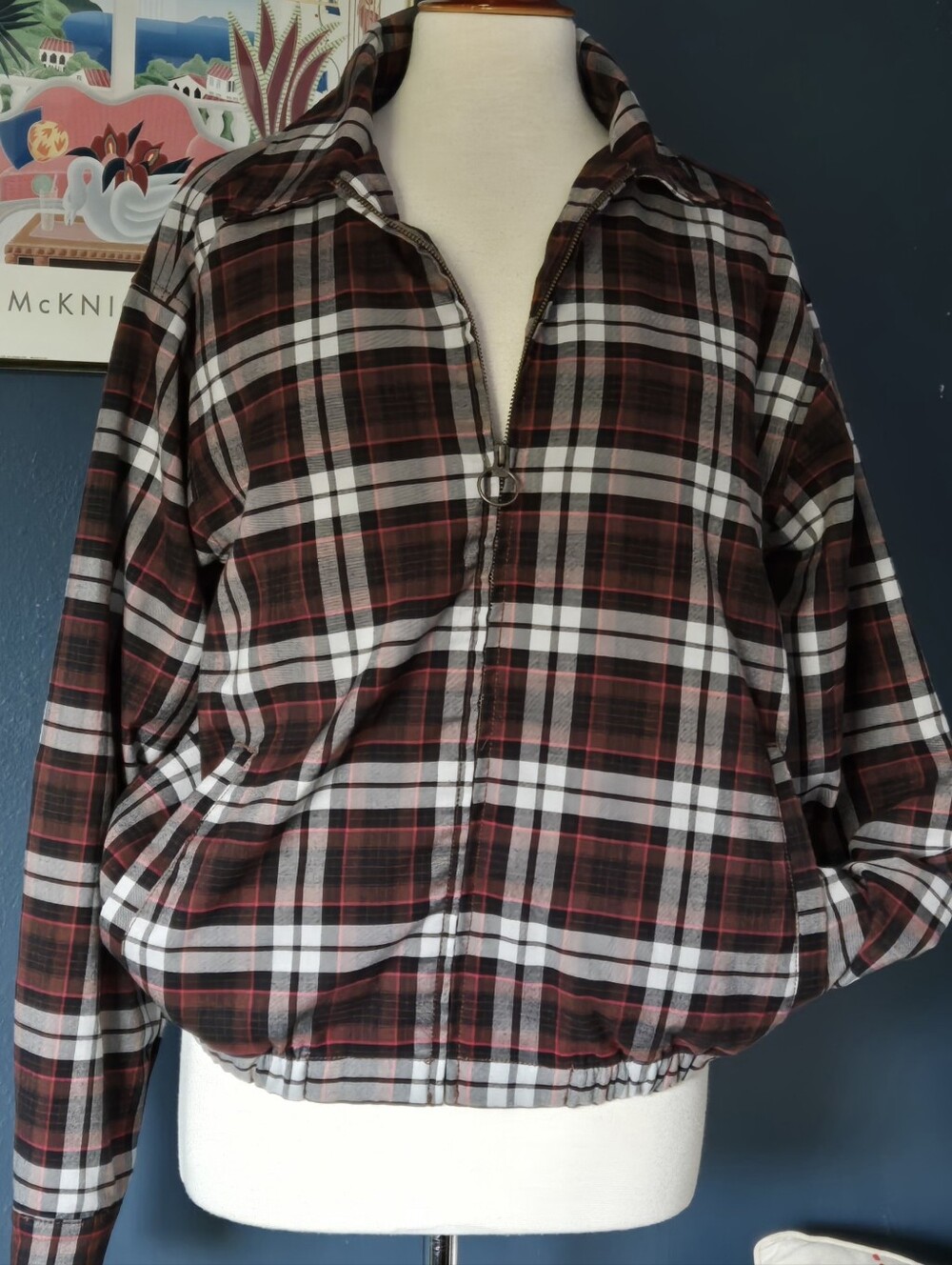 Urban Outfitters Plaid Zip-Front Bomber Jacket - Red, Black & White